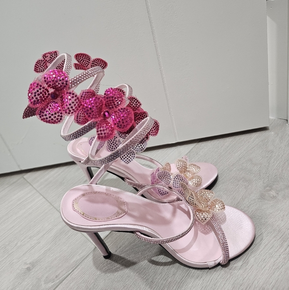 Size 34 Elegant Pink Floral Women's Heels - Picture 2 of 3